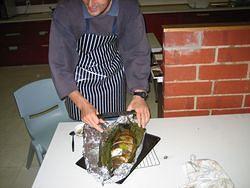 Fish in banana leaves with spices